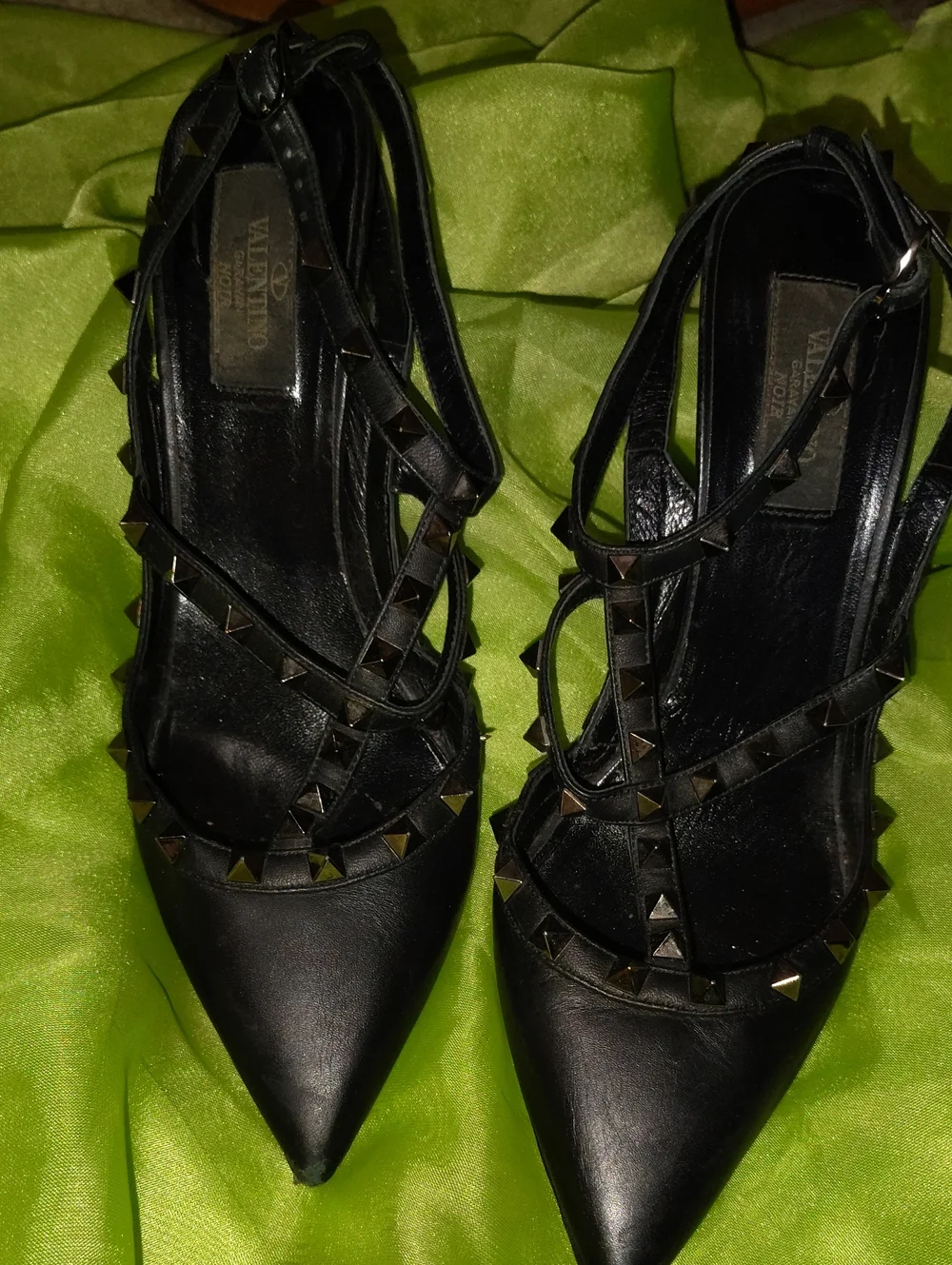 Valentino Garavani Black Pointed Studded Strappy Heels - Picture 4 of 16
